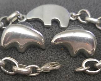 Mid century sterling bear bracelet and earrings
