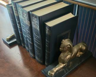 Vintage Egyptian bronze and marble bookends.