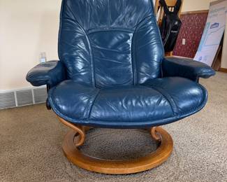 Ekornes Blue Leather Chair
