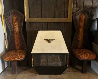 vintage stove & gothic chairs