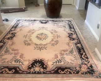 Beautiful Sculpted Wool Rug Floral Design (Coral, Seafoam Green, Black) 10'x7'8"