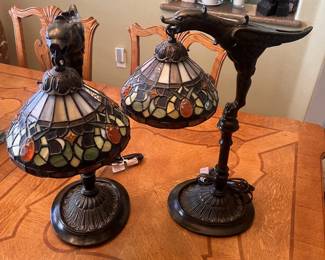 Pair of Vintage Tiffany Style Table Lamps 21"H x 12" L