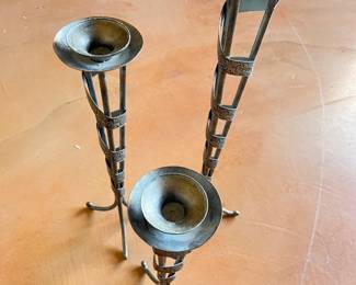 3 Handmade Wrought Iron Candle Sticks