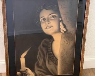 Art Deco (1920's) Etching of a Women Holding a Candle SOLD