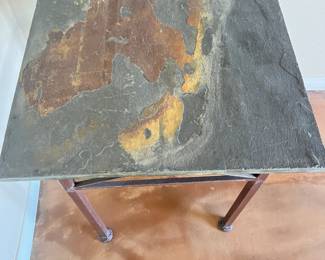 Wrought Iron Side Table with Slate Top