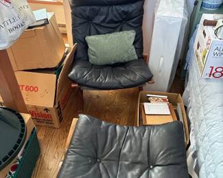 Leather lounge chair with ottoman