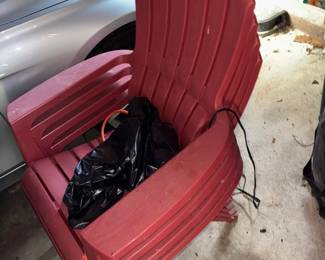 Red stacking Adirondack chairs