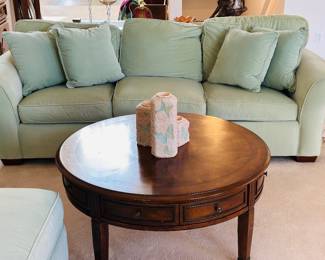 Flexsteel Thornton Collection sage green roll arm sofa 