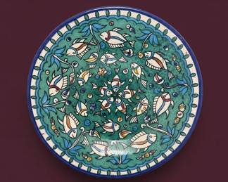 HandPainted Armenian Ceramic Decorative Plate with Fish Motif