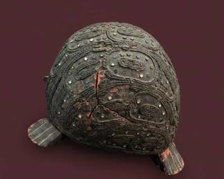 Carved Wooden Turtle Figure with Dharma Inscription second image