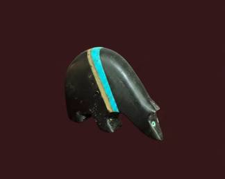Zuni Black Jet Bear Fetish with Turquoise Inlay