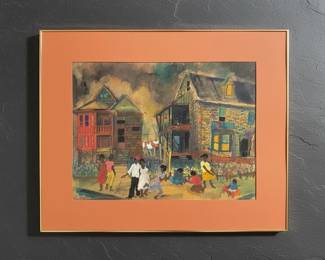 African American Street Scene Watercolor Painting