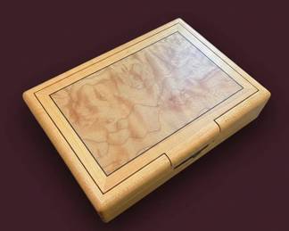 Burl Wood Jewelry Box with Black Inlay by Mikutowski Woodworking