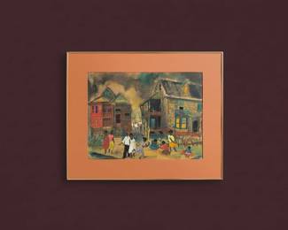 African American Street Scene Watercolor Painting