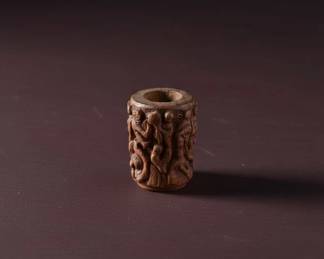 Carved Wood Netsuke and Pendant Set with Jade Pendant