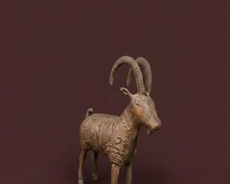 Brass Ibex Figurine and Bell with Persian or Babylonian Style Engravings