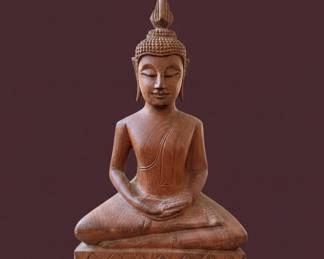 Carved Wood Thai Buddha Statue