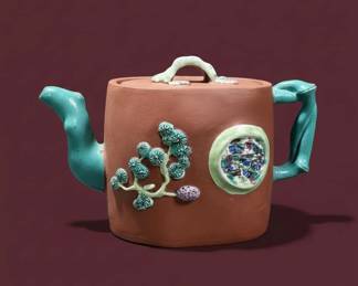 Artisan Ceramic Teapot with Floral and Mosaic Embellishments