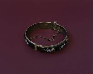 Victorian Black Enamel Cloisonn Hinged Bangle Bracelet third image