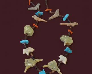 Zuni Fetish Necklace with Turquoise and Stone Animals