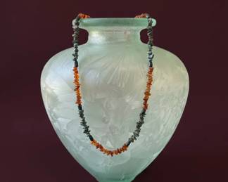 Art Nouveau Frosted Glass Vase with Floral Etching Likely Mont Joye