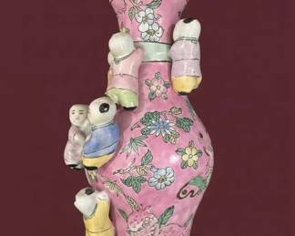 Chinese Famille Rose Porcelain Fertility Vase with Children Figures