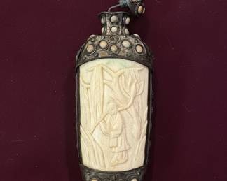 Carved Bone and Metal Snuff Bottle B