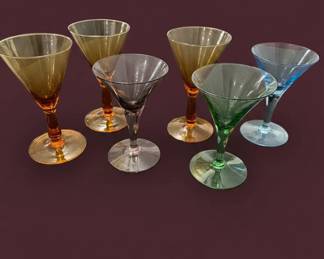 Set of Colored Martini Glasses