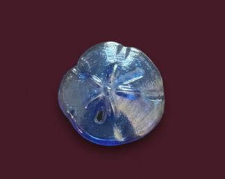 Blown Glass Sand Dollar Paperweight Blue Iridescent