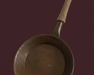 Vintage Hammered Copper Pan with Wooden Handle
