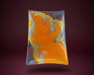 Fused Glass Trinket Dish with Flame Design