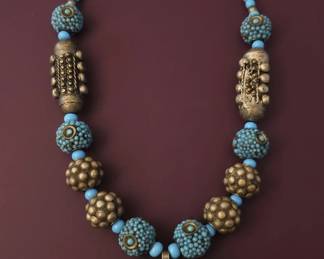 Moroccan Berber Necklace with Turquoise and SilverTone Beads second image