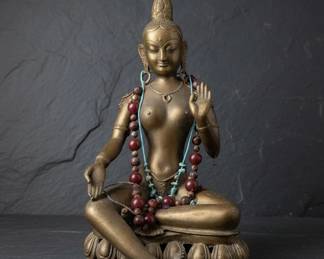 Bronze Tara Statue with Prayer Beads
