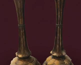 Pair of Brass Candlesticks with Wax Drips