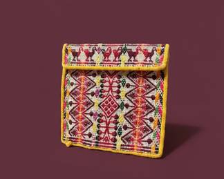 Woven Coin Purse with Geometric and Avian Motifs Possibly Guatemalan