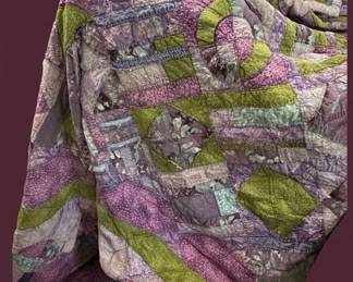 Handmade Purple and Green Patchwork Quilt