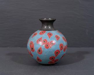 HandPainted Ceramic Vase with Peacock Feather Motif