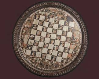 Egyptian Revival Inlaid Metal Chess and Backgammon Board Tray