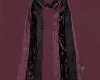 Purple and Black Velvet and Woven Pattern Scarf