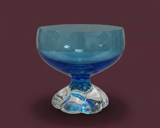 Vintage Blue Art Glass Footed Bowl seda Style second image