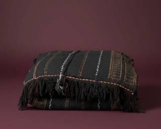 Handwoven Wool Prayer Shawl with Geometric Pattern and Fringe