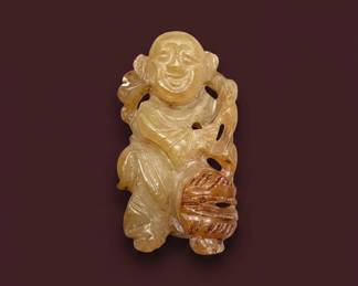 Carved Jadeite Laughing Buddha Pendant