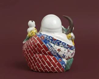 Chinese Famille Rose Porcelain Laughing Buddha with Children Figurine second image