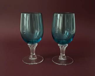 Blue Swirl Stem Cordial Glasses