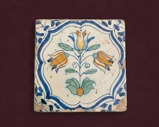 Antique Delft Polychrome Tile with Tulips