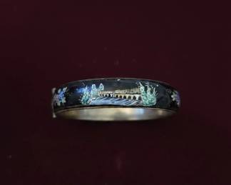 Victorian Black Enamel Cloisonn Hinged Bangle Bracelet
