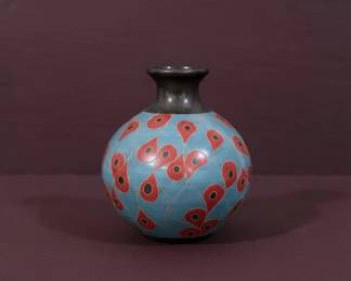 HandPainted Ceramic Vase with Peacock Feather Motif