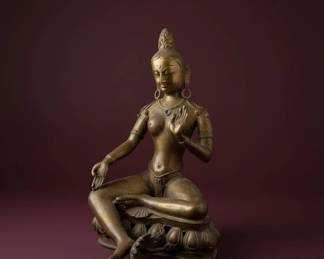 Gilt Bronze Seated Tara Statue second image