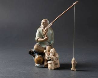 Chinese Shiwan Mudman Figurine of Two Fishermen