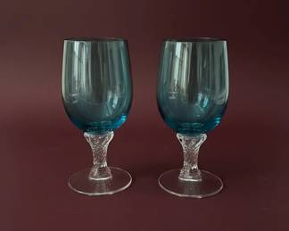 Blue Swirl Stem Cordial Glasses